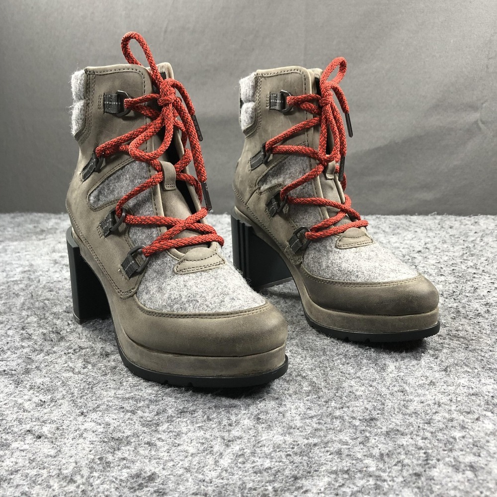 Sorel Blake Boots Womens 9 Gray Leather Felt Lace Up Ankle Block Heel NL3305-052